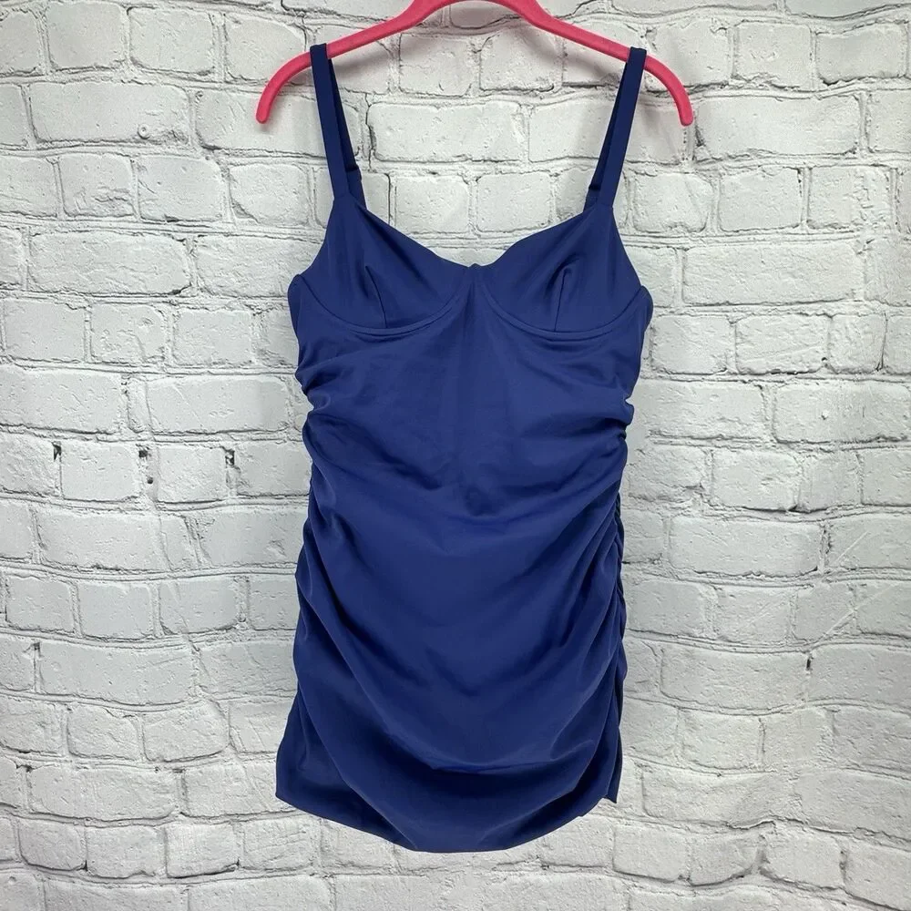 SKIMS Sculpting Ruched One-Piece Women's L Midnight Blue Swim Dress Vacation